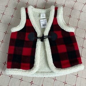 Toddler Boys Size 2T Sherpa Buffalo Plaid Warm Vest Horn Toggle Fastener New